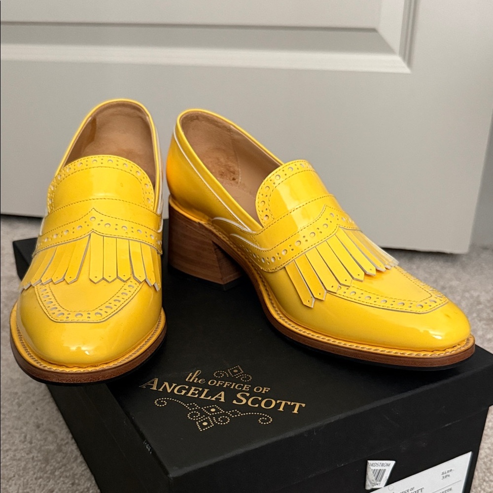 The Office of Angela Scott Yellow Patent Fringe Loafers